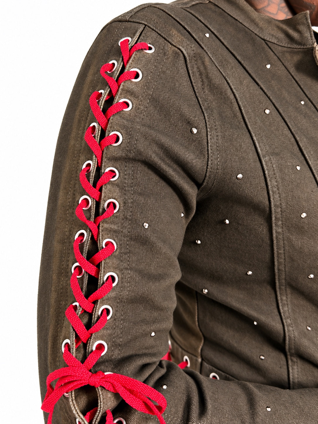 Red sleeve lacing detail